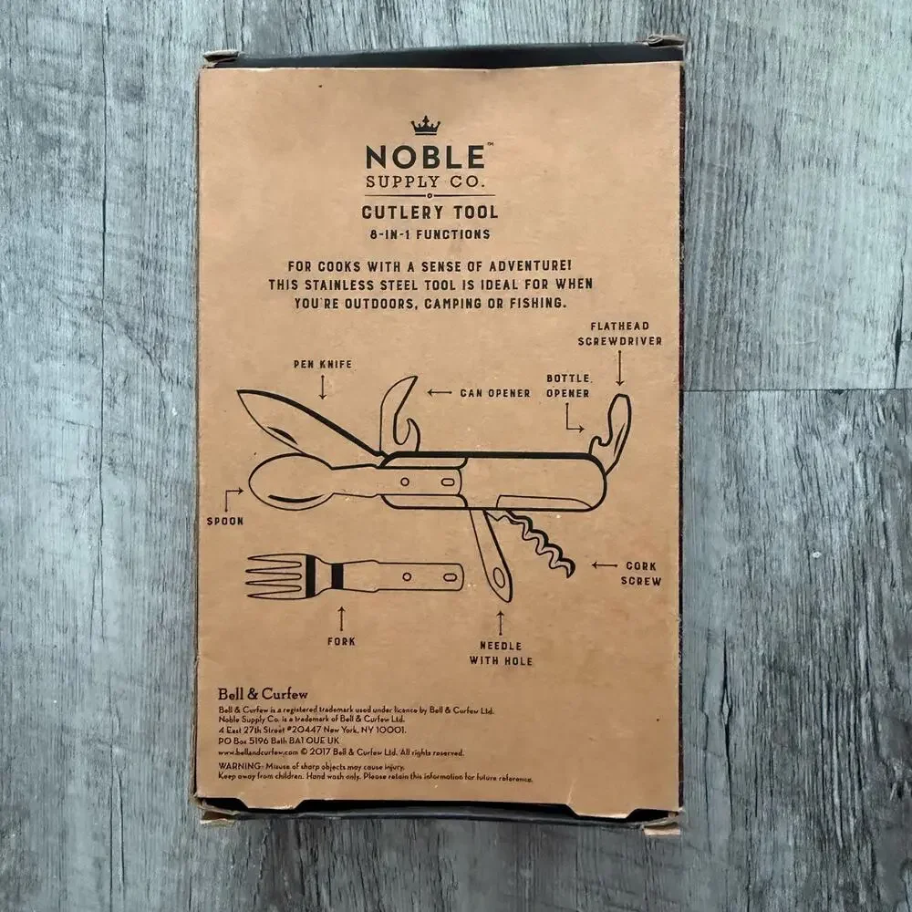 NOBLE Supply Cutlery Tool 8-In-One SPOON FORK PEN KNIFE Can Opener Camping NEW